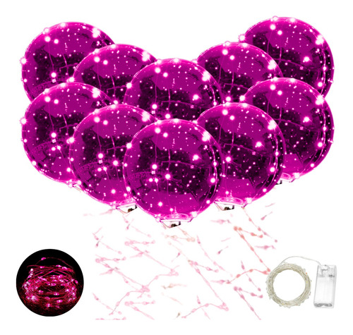 10 Globos Burbuja Cristal Luz Transparente Led Rosa Microled