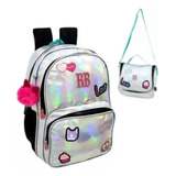 Kit Mochila E Lancheira Escolar Holográfica Rebecca Bonbon