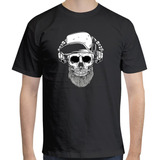 Playera De Calavera Con Gorra Y Barba - Audífonos - Música