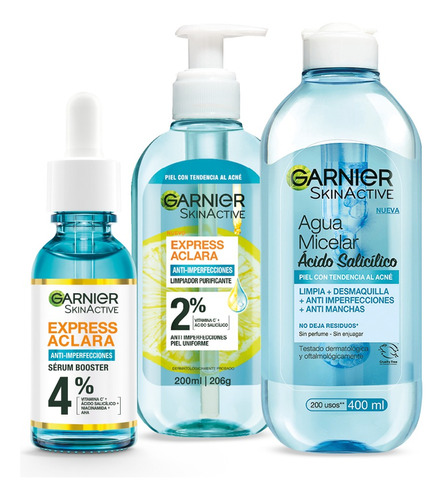 Pack Garnier Skin Active Anti Acné Agua Micelar +gel+serum