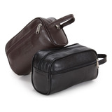  Necessaire Masculina Couro Legítimo Organizador Mala Viagem Cor Preto