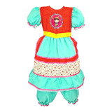 Vestido Festa Junina Infantil Verde Xadrez Dança Menina Luxo