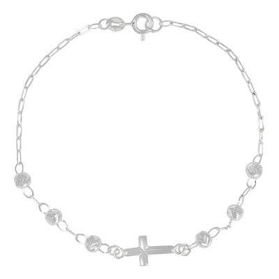 Pulsera De Plata 925 Con Cruz Y Bola Diamantada 18 Cm Color Plateado Diámetro 6 cm Largo 18.5 cm | Meses sin interés