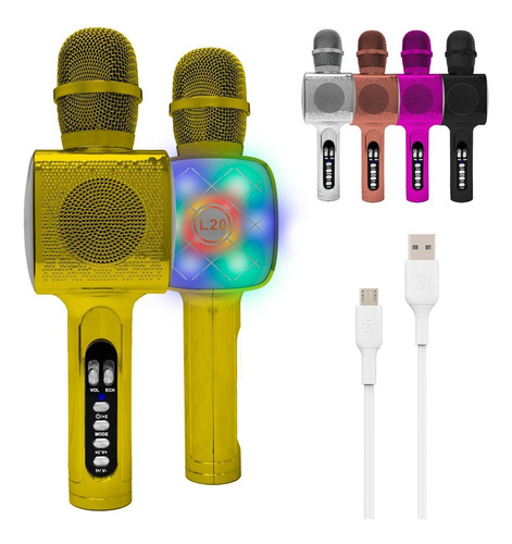 Microfono Karaoke Bluetooth Inalambrico Parlante Efectos Rgb Color Amarillo Dorado