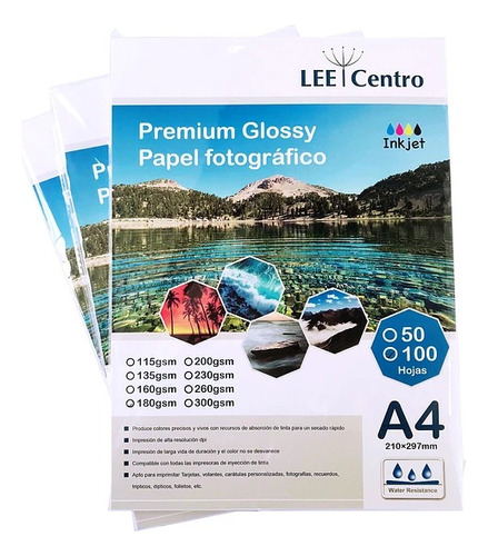 Papel Fotografico Lee Centro Glossy 180 Gr A4 100 Hojas