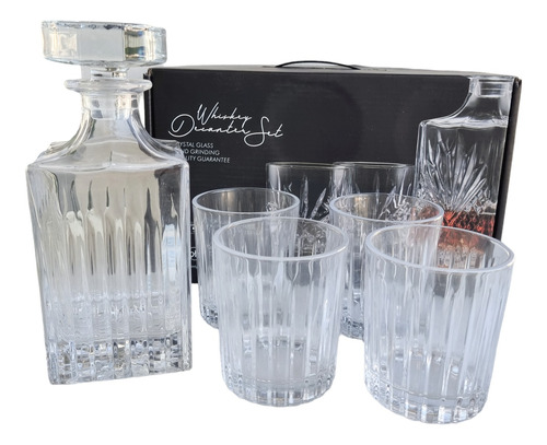 Set 4 Vasos Tallados 350ml+botella P/ Whisky De Vidrio750ml