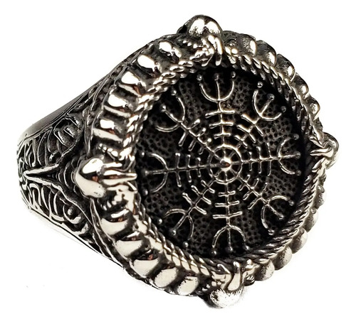 Anillo Aegishjalmur Símbolo Magico Vikingo Protección Acero