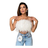 Crop Top Tirante Mujer Sexy Versátil Moda Diseño De Plumas