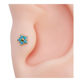 Piercing Mini Flor Cravejada Turquesa Folheada A Ouro 