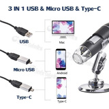 Microscopio Digital 1600x Usb C/adapt Micro Usb + Usb Tipo C