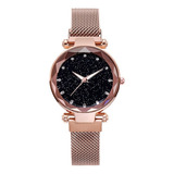 Reloj Milan Reloj Magnético Con Cielo Estrellado A La Moda Color De La Correa Rosa Oro Color Del Bisel Rosa Oro Color Del Fondo Negro