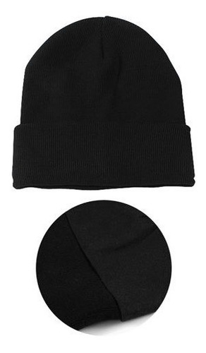 Pack12 Gorros De Lana Negro Con Doblez, Forrados En Polar. 