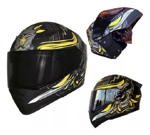 Casco Kov Estelar Samurai Abatible Luz Led Gafas Motos.shop