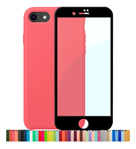 Capa Capinha Silicone Compatível iPhone 7 8 Se + Película 3d