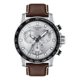 Reloj T125.617.16.031.00tissot T-sport Supersport Chrono De Color Gris, Analógico, Para Hombre, Fondo Gris,  Correa De Cuero Color Marrón, Agujas Color Negro Y Blanco, Dial Blanco Y Negro, Subesferas