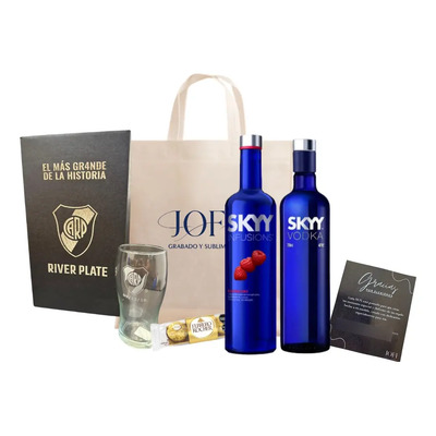 Box Regalo Vodka Skyy 2 Botellas + Vaso Grabado + Caja Pers | Envío gratis