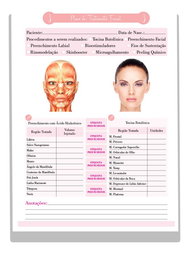 Ficha De Anamnese Tratamento Facial Botox 100 Folhas