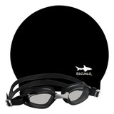 Escualo Set De Natacion Para Joven Gorra Y Goggle Negro Diseño De La Tela Silicon Talla Unitalla