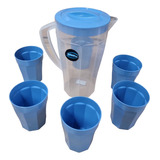 Set Jarra Con 6 Vasos De Plastico Varios Colores 2.2 L