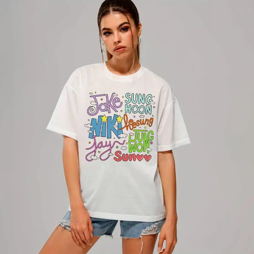 Camiseta Básica Algodão Kpop Banda Enhypen Membros Cut Arte | MercadoLivre