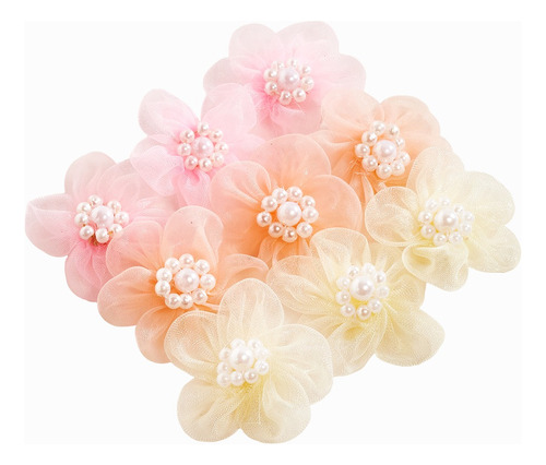Flores Artificiales De Organza Con Centro De Perlas 3cm X12u