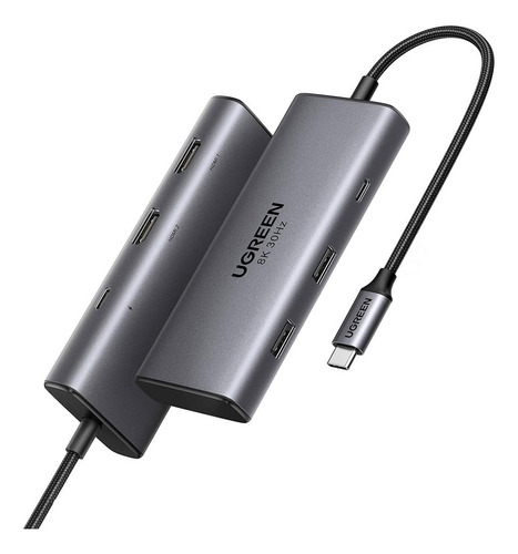 Hub Adaptador Ugreen  6 Em 1 P/ Usb C + Pd 8k-30hz Cinza