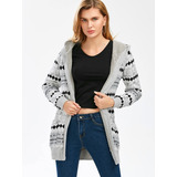 Chaqueta Cardigan Sueter Dama Capucha Gris 