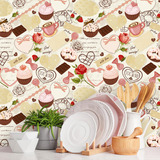 Papel De Parede Adesivo Cozinha Café Doces Fundo Bege 15m