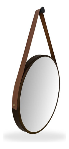 Espelho Adnet 55cm Alumínio Alça Couro Quarto Sala Banheiro