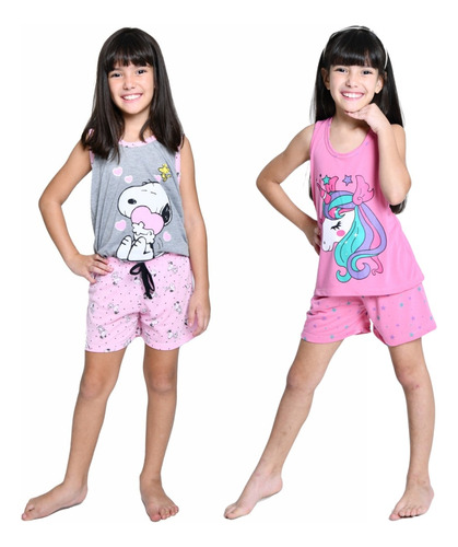 Kit 2 Pijamas Infantil Baby Doll Menina Estampas Divertidas