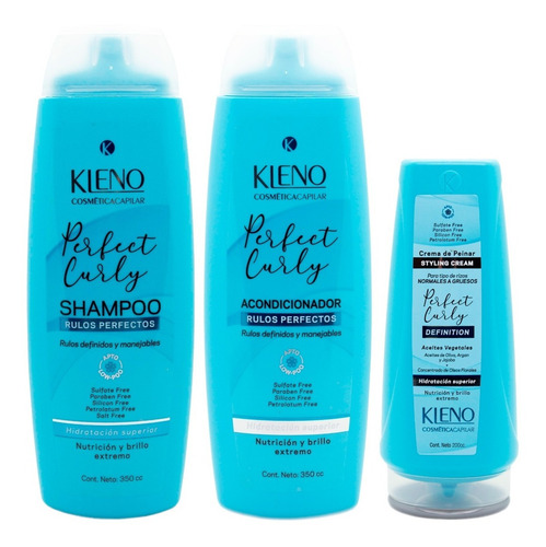 Kleno Kit Perfect Curly Shampoo Acondicionador Crema Peinar