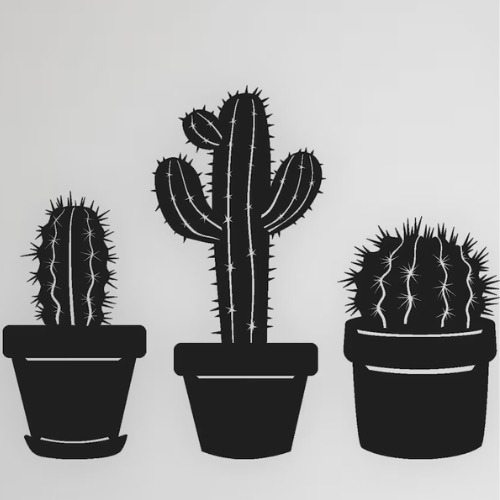 3 Cactus En Macetas - Cuadro Decorativo Mdf 3mm -