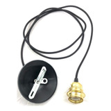 Pendente Metal Dourada + Cabo Tecido 2m Com Canopla - Bivolt