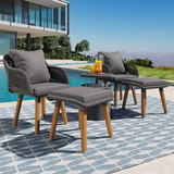 Set De Muebles Patio Con Mesa Bar, Sillas Y Otomanas De Mimb