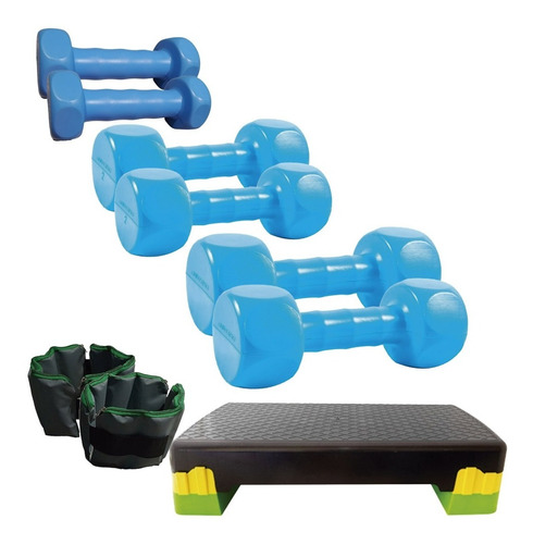 Kit Sport Maniac Step Módulos, Pesas Azules, Tobilleras 2kg