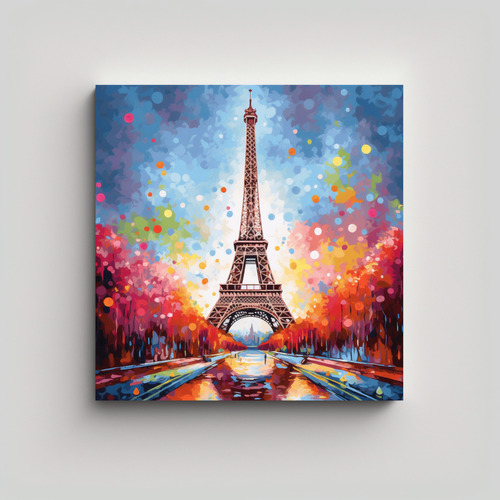 20x20cm Cuadro Decorativo Torre Eiffel Abstracto Flores