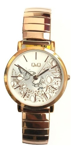 Reloj Pulsera Q&q Dama Qa21-834y De Cuerpo Color Oro Rosa, Analógico, Para Mujer, Con Correa De Acero Color Oro Rosa, Agujas Color Oro Rosa, Dial Oro Rosa, Minutero/segundero Oro Rosa Y Hebilla Simple