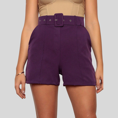 Short Alfaiataria Feminino Moda Verão Com Cinto E Bolsos Top