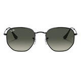 Óculos De Sol Ray-ban I-shape Hexagonal Standard Armação De Metal Cor Polished Black, Lente Grey De Cristal Degradada, Haste Polished Black De Metal - Rb3548