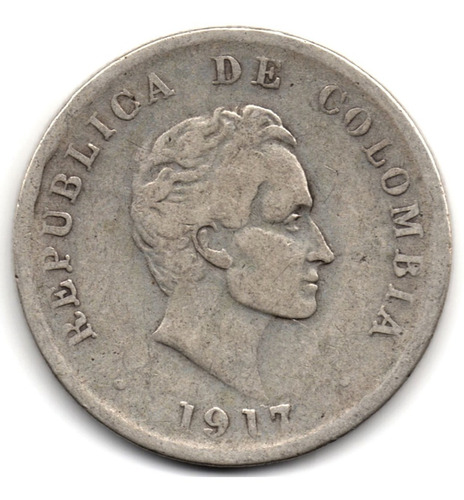 50 Centavos 1917 Bogotá 7 De Hacha Vertical Plata