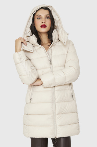 Parka Acolchada Midi Con Gorro Blanco Invierno Nicopoly