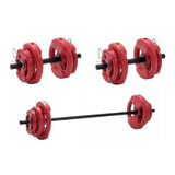 Barra + 2 Mancuernas + 50 Kg En Discos Con Manija Kit Set