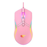 Mouse Gamer Havit Ms1026 Rgb 6.400 Dpi 7 Botões Rosa Quartz