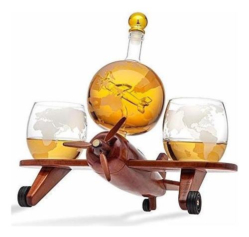 Whisky Decanter Airplane Globe Set Con 2 Vasos De Whisk..