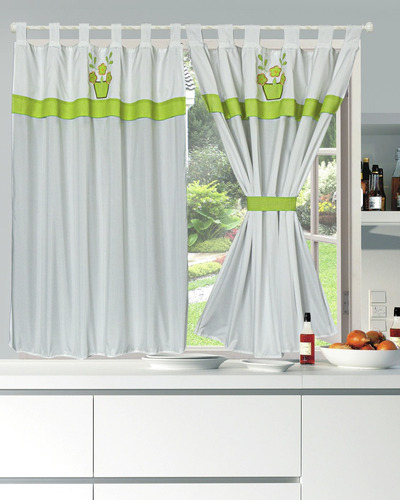 Cortinas Cortas De Cocina Bordada Maceta Js 1,20 X 1,30 Mts.