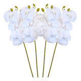 4 Orquídea Artificial Decorativa Branca Para Vaso De Flores