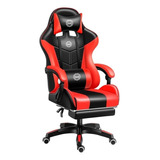 Silla De Oficina Ejecutiva Reclinable Ergonomica Reposapiés Color Negro/rojo Material Del Tapizado Cuero Sintético