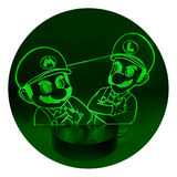 Lámpara 3d Mario Y Luigi Base Madera