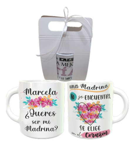 Taza De Ceramica Con Caja Personalizada Padrinos Madrinas 