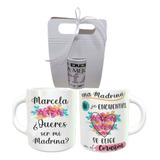 Taza De Ceramica Con Caja Personalizada Padrinos Madrinas 